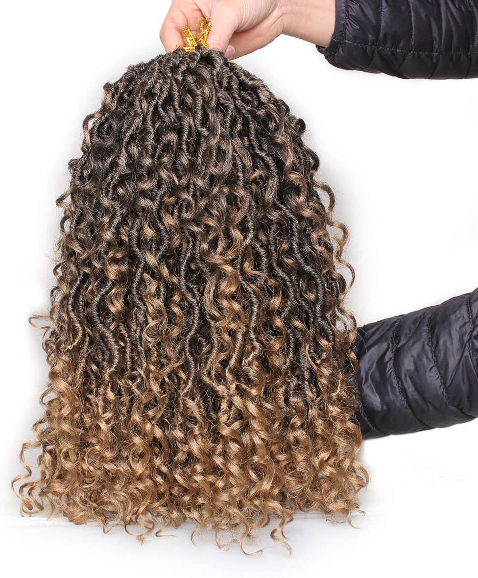Xtrend 14inch Faux Locs Crochet Hair 16Strands/pack Wavy With Curly Hair Pre-looped Synthetic Bohemian Goddess Locs Crochet Braids Hair