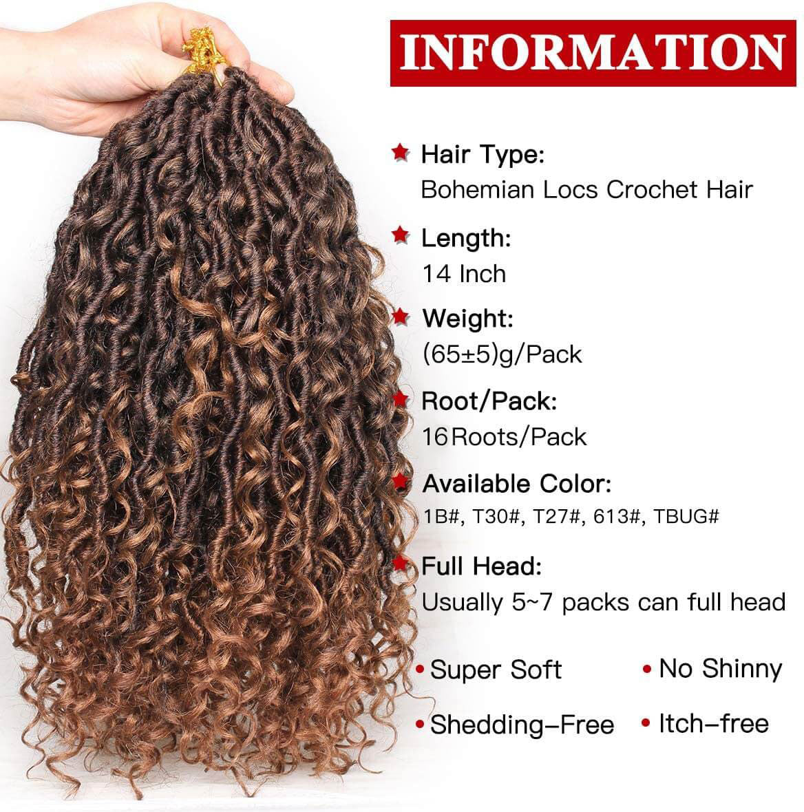 Xtrend 14inch Faux Locs Crochet Hair 16Strands/pack Wavy With Curly Hair Pre-looped Synthetic Bohemian Goddess Locs Crochet Braids Hair