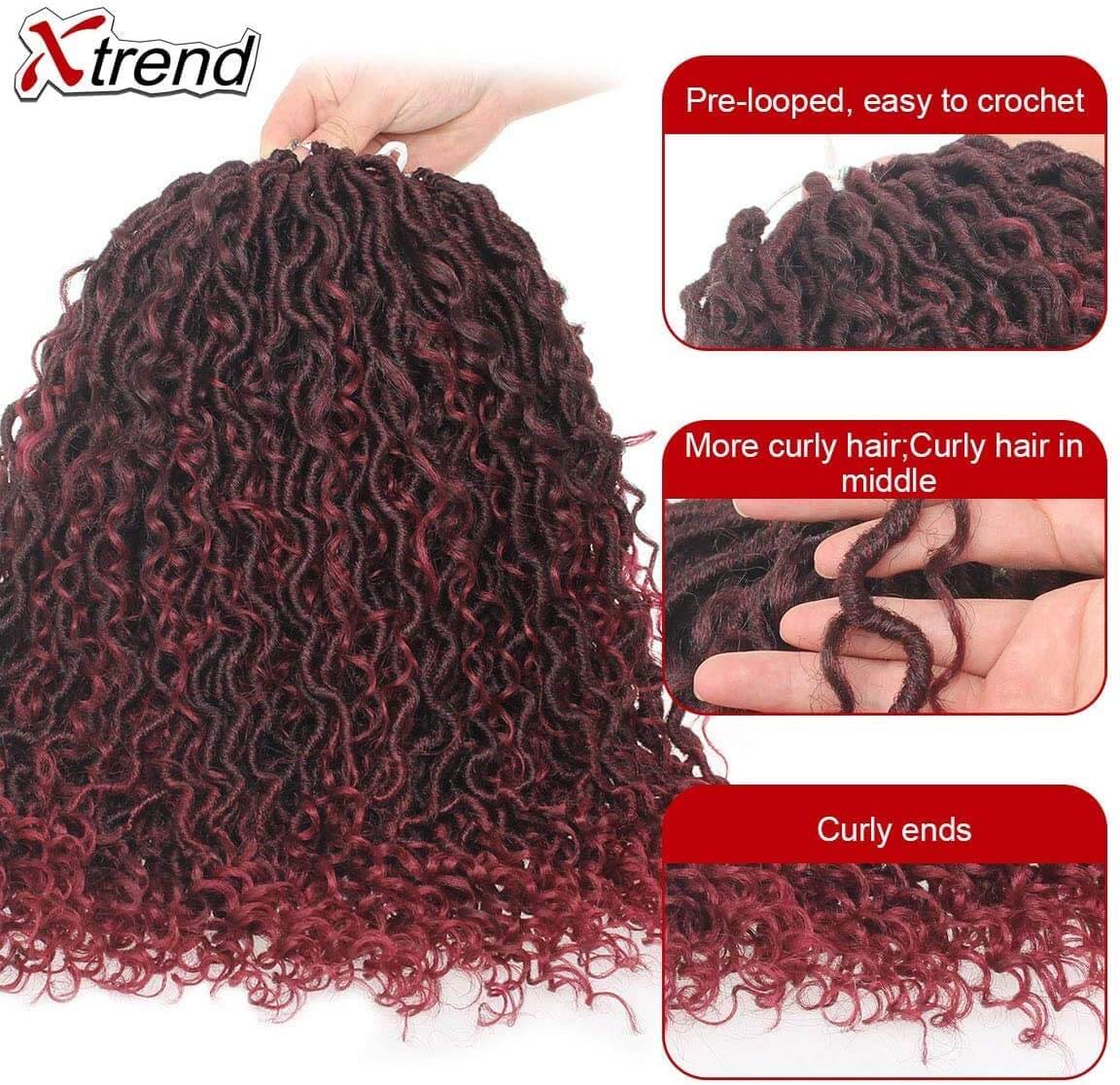 Xtrend 14inch Faux Locs Crochet Hair 16Strands/pack Wavy With Curly Hair Pre-looped Synthetic Bohemian Goddess Locs Crochet Braids Hair