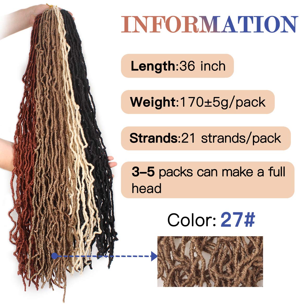 Xtrend 36 Inch Nu Faux Locs Crochet Hair Pre-looped Goddess Locs Crochet Dreadlock Curly Extended Soft Locs Braiding Hair