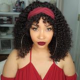 Headband Wigs With Bangs Deep Wave Short Curly Wig Human Hair For Women Glueless Natural Black