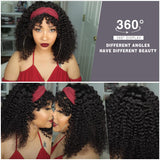 Headband Wigs With Bangs Deep Wave Short Curly Wig Human Hair For Women Glueless Natural Black
