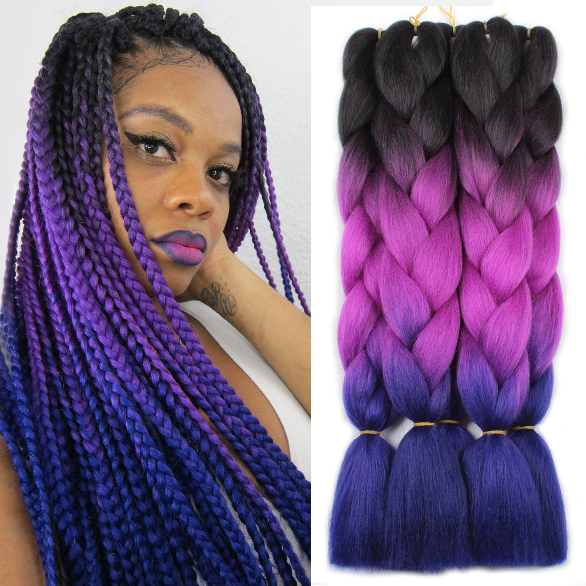 ombre three tone Synthetic Jumbo Crochet Braids Rainbow Kanekalon Colorful Braiding Hair Extensions