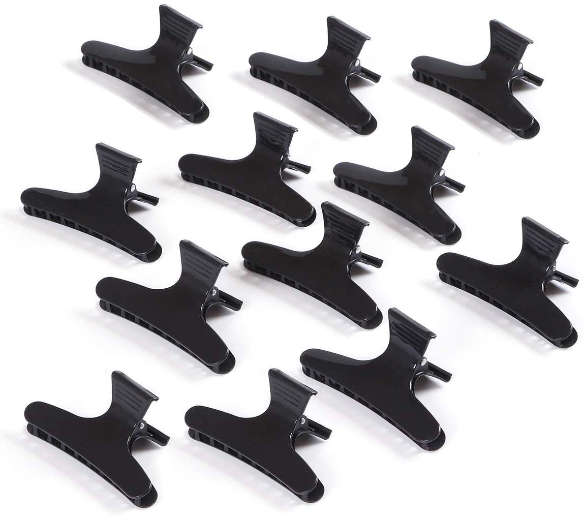 12 Pcs Butterfly Clamps Holding Hair Hold Clip Hair Hairdressing Tool Section Claw Clamps Butterfly Clips for Makeup,Sports(Black)