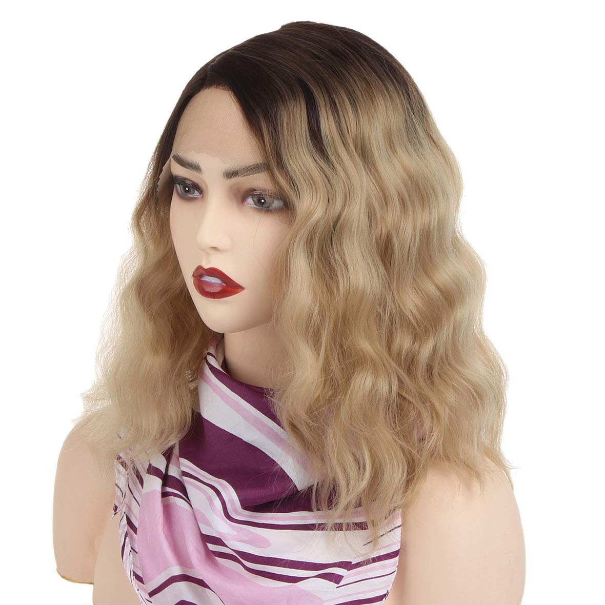 14 inch side part body wave lace front bob wig synthetic female swiss lace frontal loose wave bob wigs
