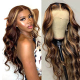 P4/27 Remy Hair 13X4 Frontal wig 4X4 Closure wig 13x4x1 T-part Wig Highlight Honey Blonde Body Wave Transparent for Black Women