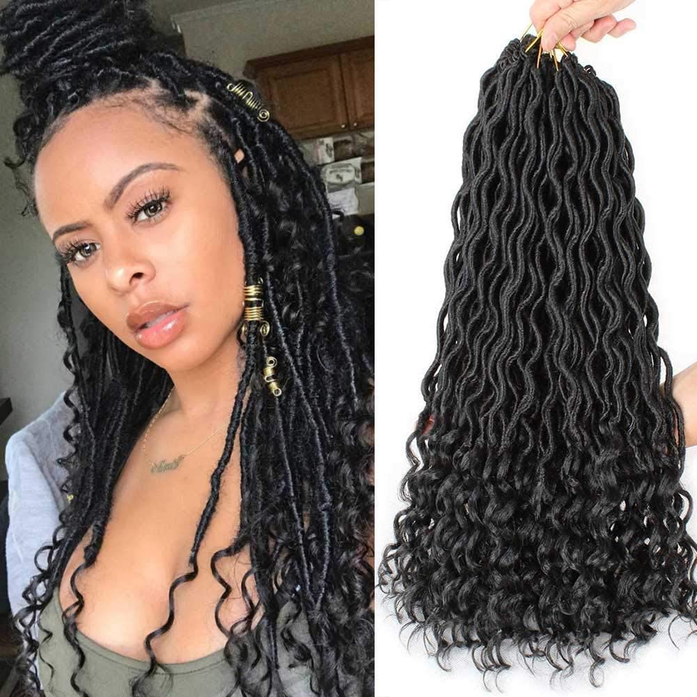 Xtrend Goddess Faux Locs Curly Crochet Braid Synthetic Hair 18'' 20roots Ombre Braiding Hair Brown High Temperature Fiber