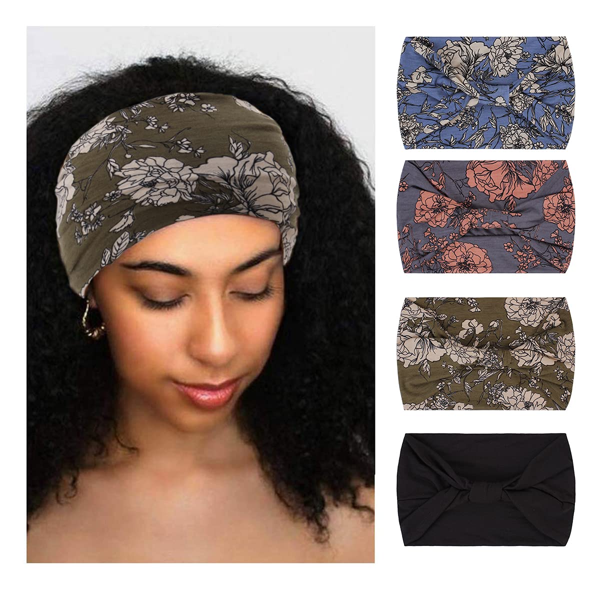 Xtrend 4 Pack Boho Wide Headbands for Women Yoga Sport Workout Running Headband Large African Head Wrap