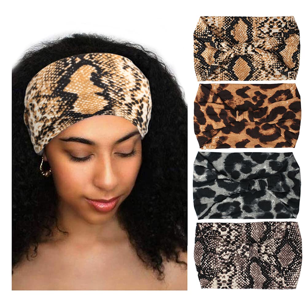 Xtrend 4 Pack Boho Wide Headbands for Women Yoga Sport Workout Running Headband Large African Head Wrap