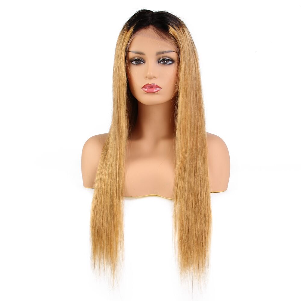 Lace Front Human Hair Wigs with Baby Hair Ombre 1B/27# Brazilian Virgin Hair Straight 360 Lace Frontal Wig Glueless Full Lace Wig
