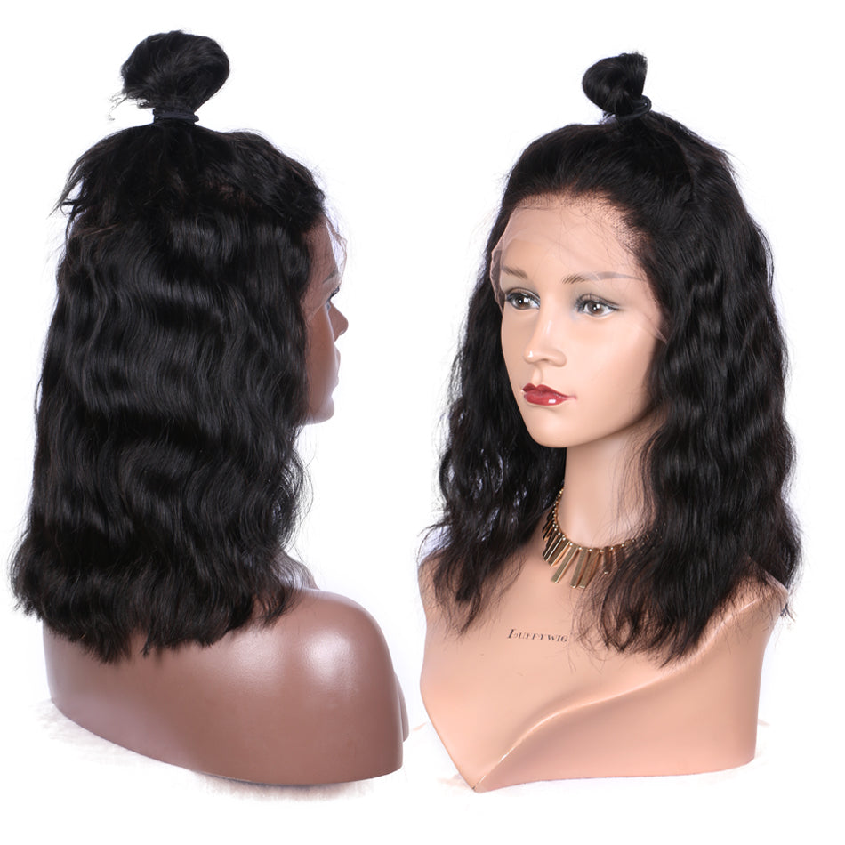 13x6 Short Bob Lace Front Human Hair Wigs loose Wavy Virgin Remy Natural Black Pre Plucked Bleached Knots body wave