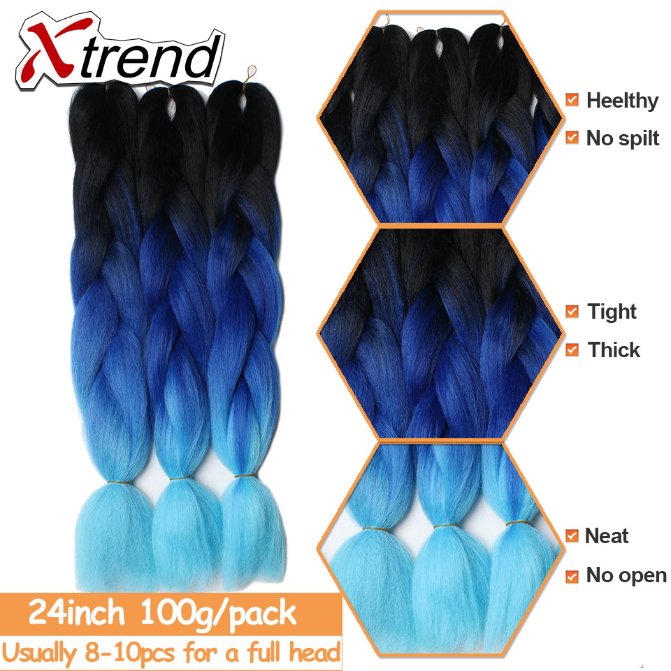 ombre three tone Synthetic Jumbo Crochet Braids Rainbow Kanekalon Colorful Braiding Hair Extensions