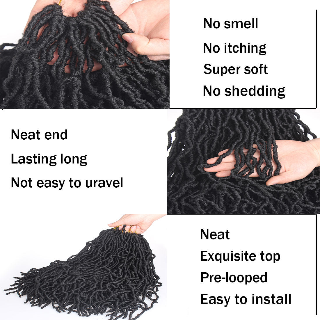 Short Faux Locs Crochet Dreadlock Extensions for and Men Pre-Looped Crochet  Twist Braiding Hair Bundles Dreadlock Hair Extensions (1B/350)