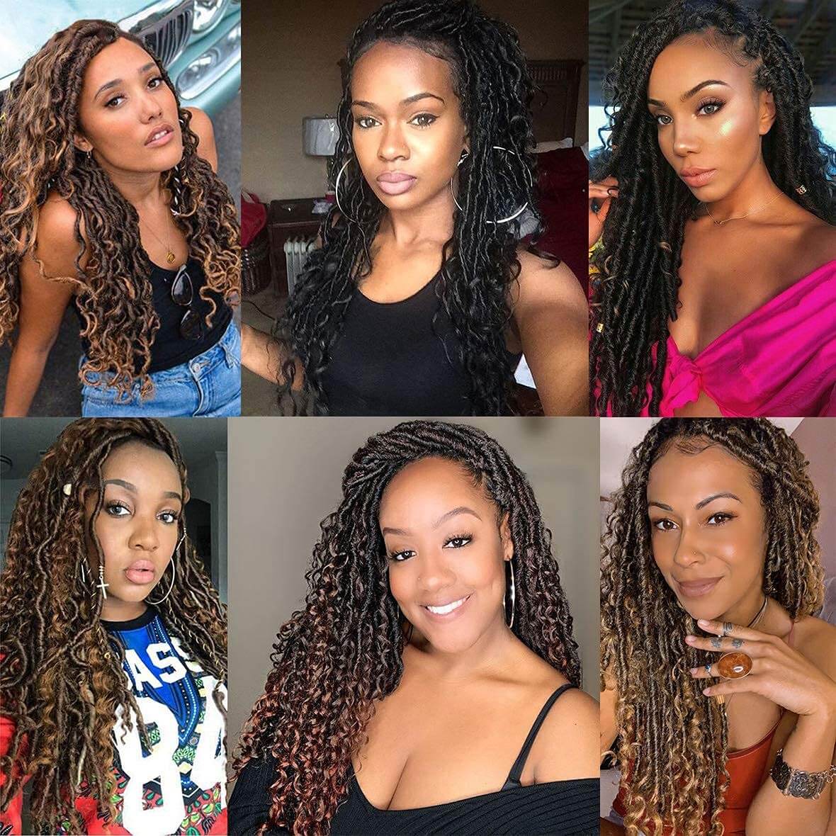 6 Pack Gypsy Locs Crochet Hair 18 Inch 24 roots 3 Tone Ombre wavy goddess  locs crochet hair Extensions Full Crochet Faux Locs For Black women(18inch