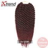 Xtrend 12'' 12roots/Pack Crochet Braid Hair Havana Twist Synthetic Ombre Kanekalon Jumbo Colorful Hair Braiding Hair Extensions Black Burgundy