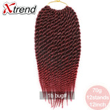 Xtrend 12'' 12roots/Pack Crochet Braid Hair Havana Twist Synthetic Ombre Kanekalon Jumbo Colorful Hair Braiding Hair Extensions Black Burgundy