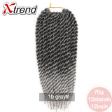 Xtrend 12'' 12roots/Pack Crochet Braid Hair Havana Twist Synthetic Ombre Kanekalon Jumbo Colorful Hair Braiding Hair Extensions Black Burgundy