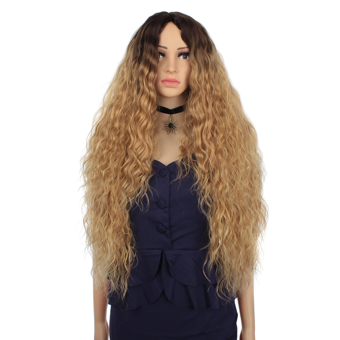 Ombre Blonde Lace Front Synthetic Hair Wigs for Women Long Kinky Curly Hair 3 Tone Ombre Black to Blonde Wig Natural Heat Resistant Synthetic Daily Wigs 30 Inch