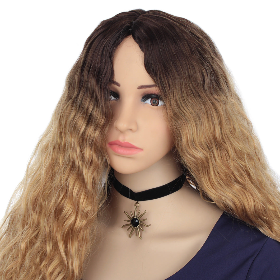Ombre Blonde Lace Front Synthetic Hair Wigs for Women Long Kinky Curly Hair 3 Tone Ombre Black to Blonde Wig Natural Heat Resistant Synthetic Daily Wigs 30 Inch