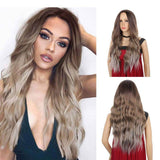 24 Inches Ombre Brown Wig Synthetic Long Wigs for Women Natural Wave Hair Wigs Middle Part Heat Resistant Natural Looking Wigs