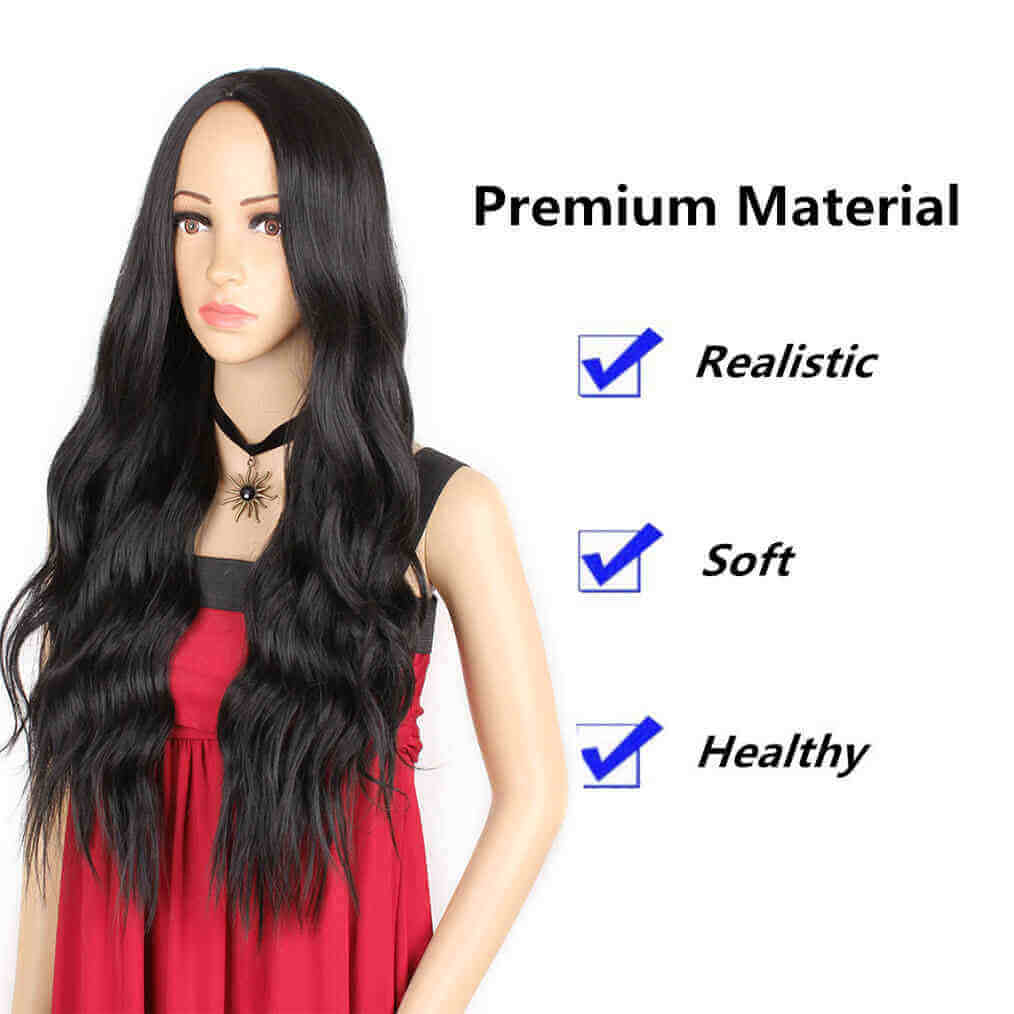 24 Inches Ombre Brown Wig Synthetic Long Wigs for Women Natural Wave Hair Wigs Middle Part Heat Resistant Natural Looking Wigs