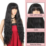 Xtrend 26 Inch Black Wigs With Bangs Synthetic Heat Resistant Curly Wavy Natural Long Loose Wigs Party Cosplay