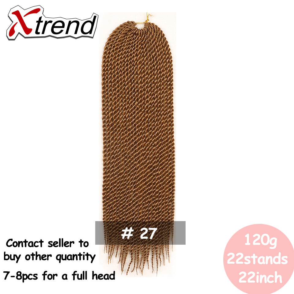 Xtrend Senegalese Twist Colorful Hair Crochet Braid Hair 22'' 22roots 120g Synthetic Ombre Braiding Hair Extension Rainbow Hair