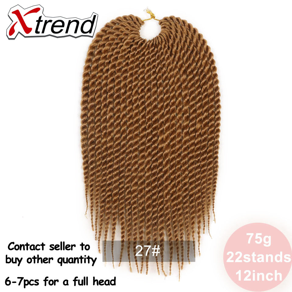 Xtrend 12inch 22roots Senegalese Twist Crochet Braid Hair Synthetic Ombre Kanekalon Colorful Hair Braiding Hair Extension