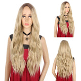 24 Inches Ombre Brown Wig Synthetic Long Wigs for Women Natural Wave Hair Wigs Middle Part Heat Resistant Natural Looking Wigs