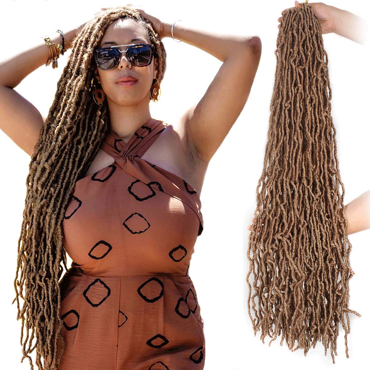 Xtrend 36 Inch Nu Faux Locs Crochet Hair Pre-looped Goddess Locs Crochet Dreadlock Curly Extended Soft Locs Braiding Hair