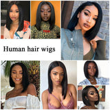 4x4 Short Bob Human Hair Lace Front Straight Wigs 150% Density Lace Closure Front Wigs Real Virgin Brazilian Hair Natural Black