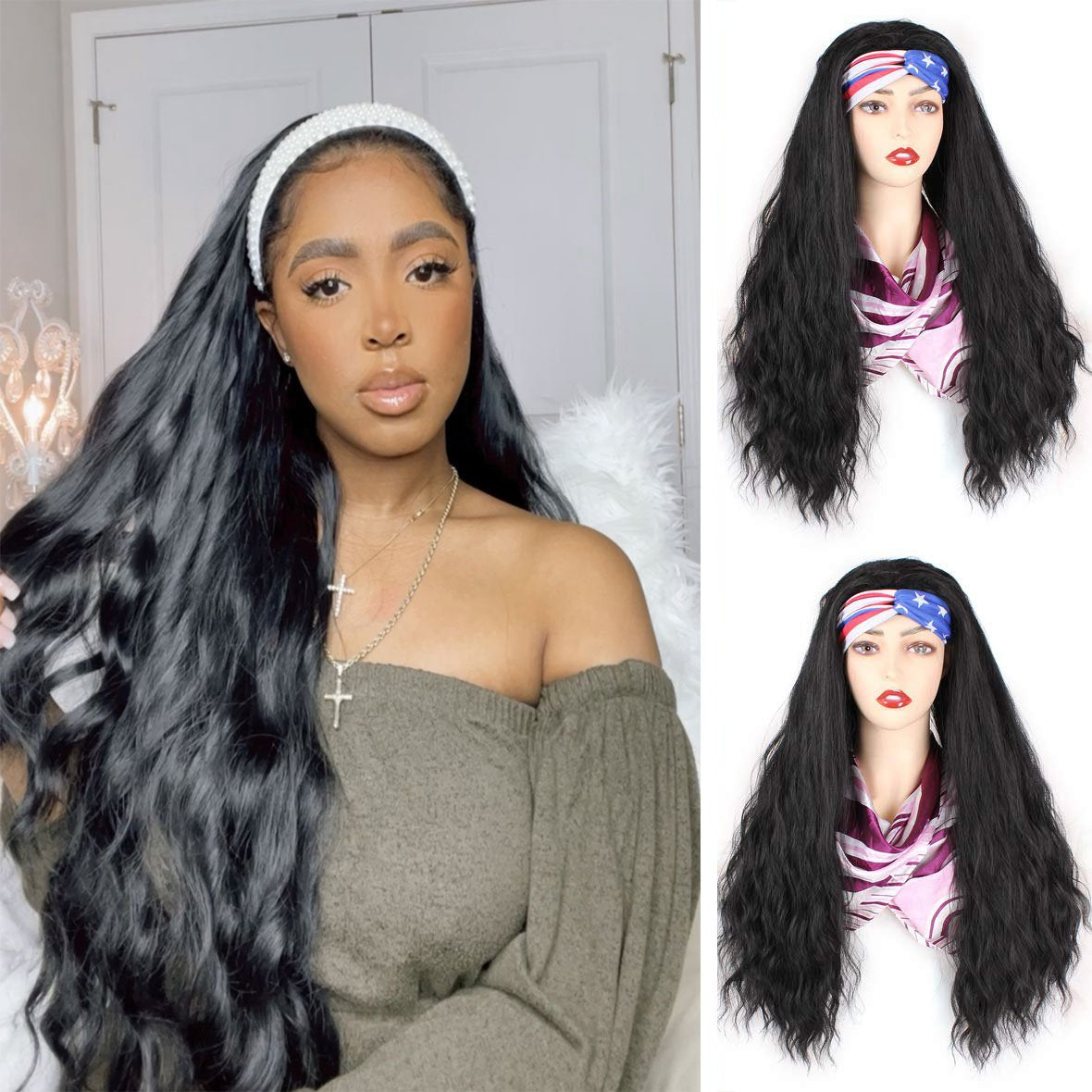 Big Fluffy Kinky Straight Black Afro Adjustable Headband Wig - 422