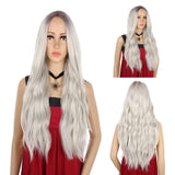 24 Inches Ombre Brown Wig Synthetic Long Wigs for Women Natural Wave Hair Wigs Middle Part Heat Resistant Natural Looking Wigs