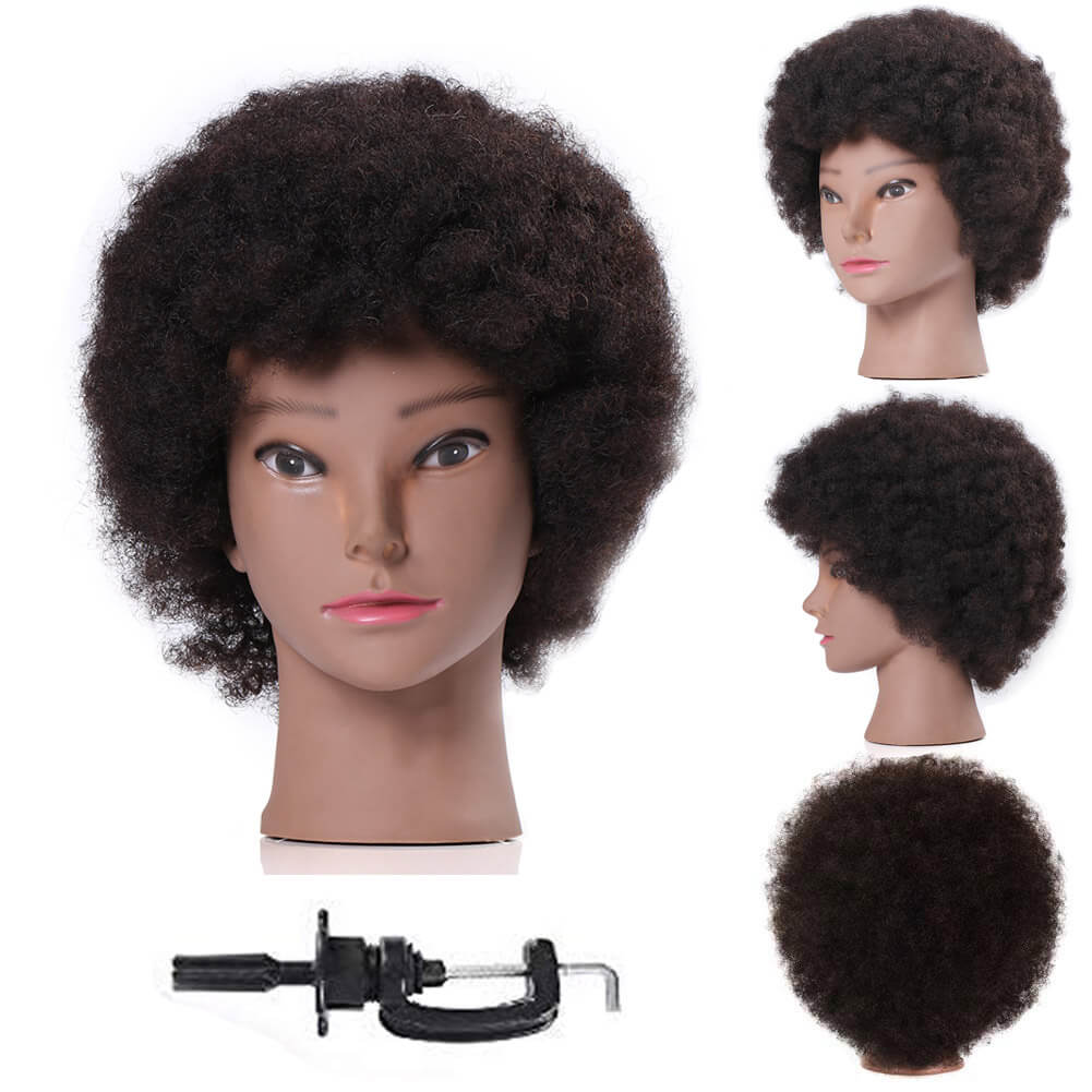 Afro Mannequin Head with 100% Human Hair Cosmetology Doll Head Hairdresser Training Head Manikin Head for Practice Styling Braiding Hair