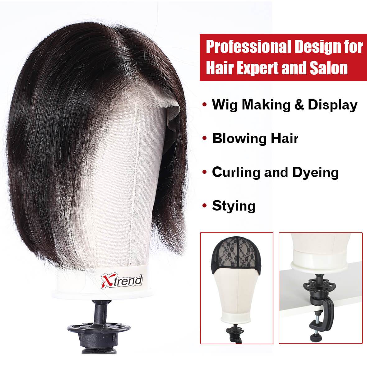 21-24 Inch Canvas Head for Wigs with Stand Display Styling Mannequin Head for Making Wig/Head Weft/Hair Extension