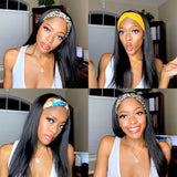 Headband Wigs Straight Human Hair Wig Brazilian Virgin Hair Glueless None Lace Front Wig