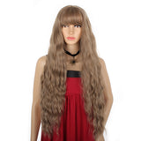 Xtrend 26 Inch Black Wigs With Bangs Synthetic Heat Resistant Curly Wavy Natural Long Loose Wigs Party Cosplay