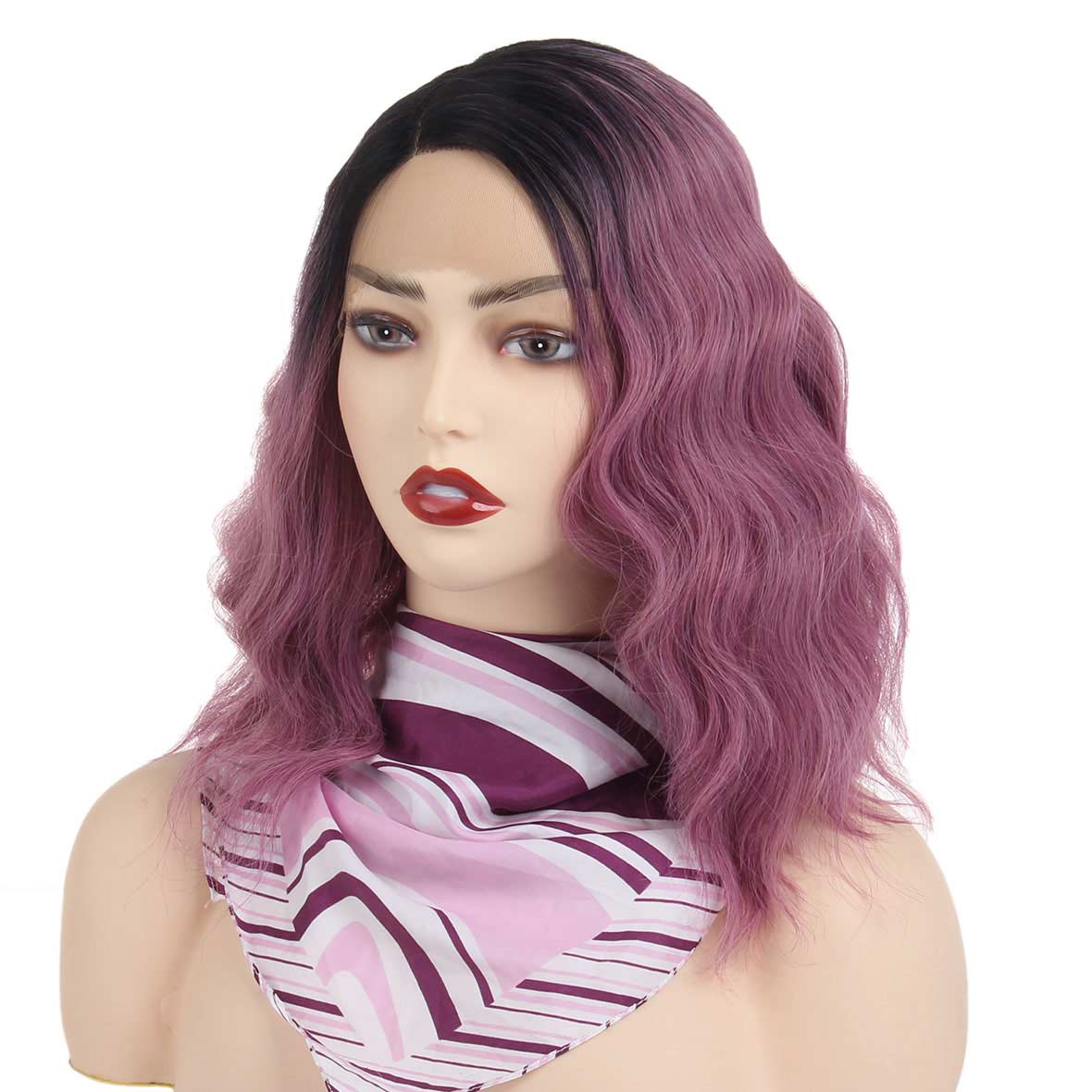 14 inch side part body wave lace front bob wig synthetic female swiss lace frontal loose wave bob wigs