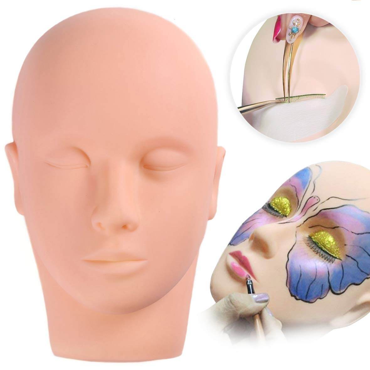 Reusable Makeup Practice Face Mannequin Head Doll Flat Head Washable 5D  Silicone 