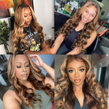 P4/27 Remy Hair 13X4 Frontal wig 4X4 Closure wig 13x4x1 T-part Wig Highlight Honey Blonde Body Wave Transparent for Black Women