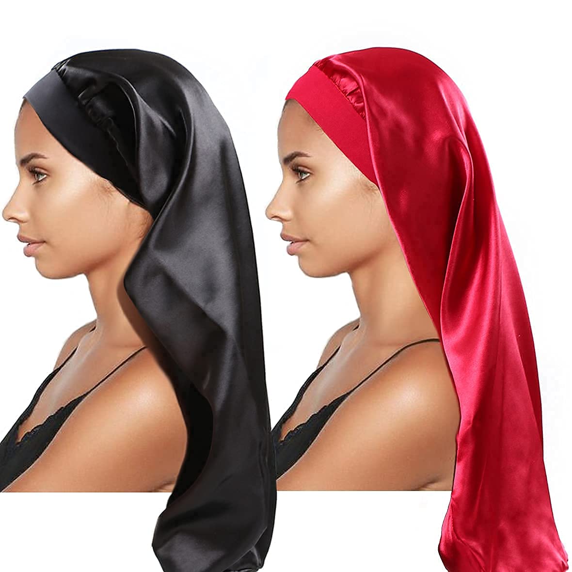 Xtrend 2 Pcs Hair Bonnets for Women Satin, Soft Elastic Band Silky Sleeping Cap Big Bonnets for Women Bonnet