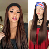 24inch Long Straight Headband Wigs for Women Synthetic Brown Wig Silky Straight Hair Wigs Daily Party