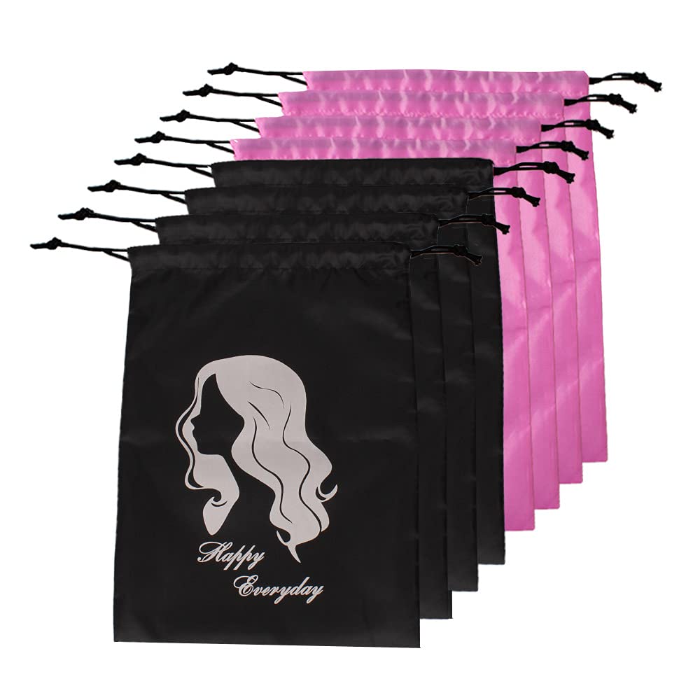 Xtrend 8 Pieces Wig Bags Satin Packaging Pouches Carrying Storage Bags with Drawstring for Wigs, Bundles,Hair Extensions,Tools, Business Gift Bags
