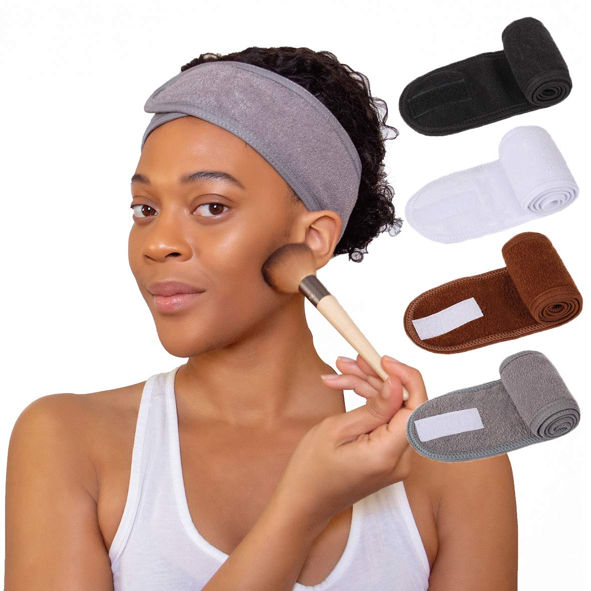 Xtrend 4 PCS Facial Headband Makeup Wrap Terry Cloth Headband Adjustable Towel for Face Washing Shower