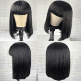 Short Bob Wigs Human Hair With Bangs Brazilian Virgin Straight Human Hair Wigs Glueless None Lace Front Wigs