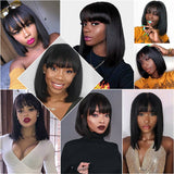 Short Bob Wigs Human Hair With Bangs Brazilian Virgin Straight Human Hair Wigs Glueless None Lace Front Wigs