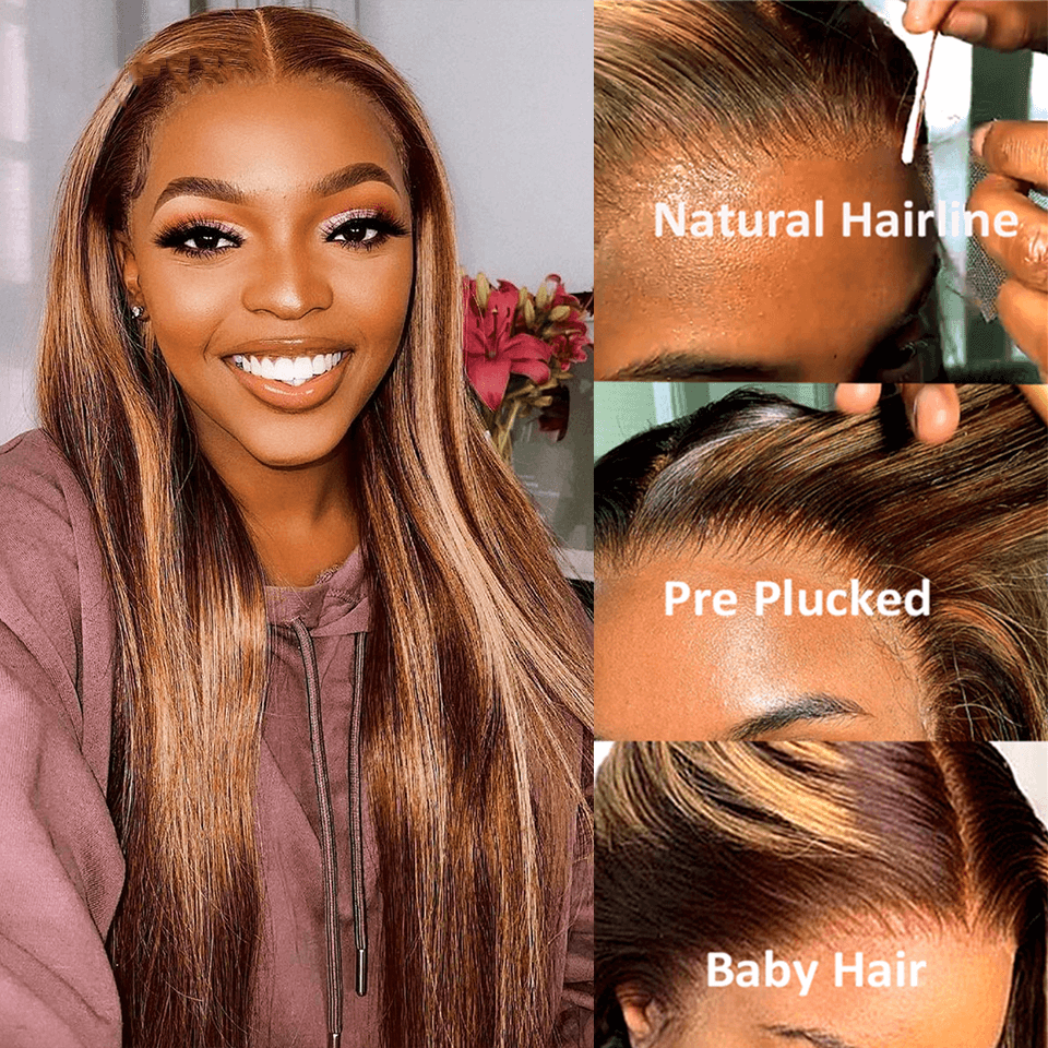 Xtrend 4/27 Highlight Honey Blonde Color Straight Human Hair 13x4 Lace Frontal Wig With Baby Hair