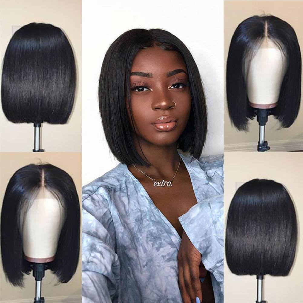 Xtrend Short Straight Bob Wigs Human Hair 13x4 Lace Front Wigs Human Hair 130% Density Pre Plucked with Baby Hair Natural Black