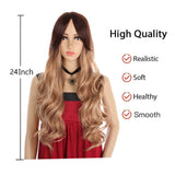 Xtrend Wigs With Bangs Black Wavy Wig For Women Synthetic Fiber Hair 24 Inches Long Curly Brown Wig