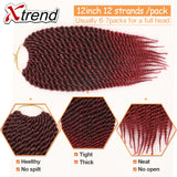 Xtrend 12'' 12roots/Pack Crochet Braid Hair Havana Twist Synthetic Ombre Kanekalon Jumbo Colorful Hair Braiding Hair Extensions Black Burgundy